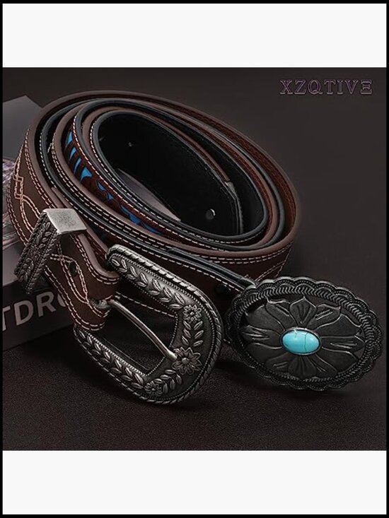 Genuine Leather Western Belt Vintage Engraved Tooled Cowboy Cowgirl Adjustable main image 5